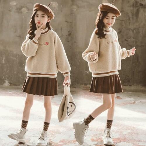 Velvet Girl Sets Teen Girl Winter Thicken Shirts and Skirts 2 Pcs Suit Childrens Clothing Set Kids Warm Tops 6 8 10 12 14 16 Y