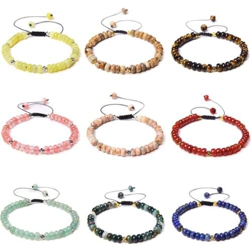 Natural Stone Rondelle Beads Bracelet Lapis Lazuli Agates Abacus Dice Charm Braided Bracelet Lucky Chakra Wealth Couples Gift