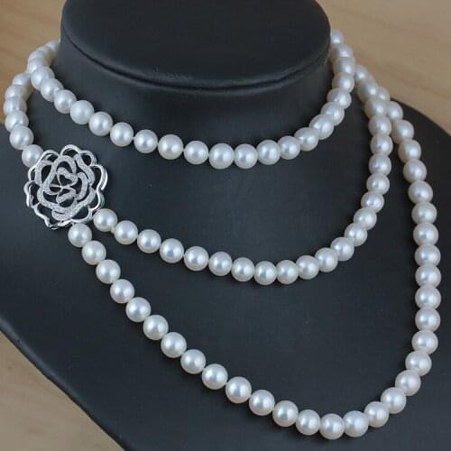 Natural Freshwater Pearl Sweater Chain Camellia Double Pearl Long Necklace Premium Dress Accessories