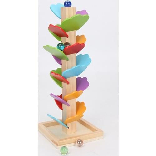 Colorful Tree Marble Ball Run Track Building Blocks Kids Educational Wooden Toys Children Game DIY Wood Toy