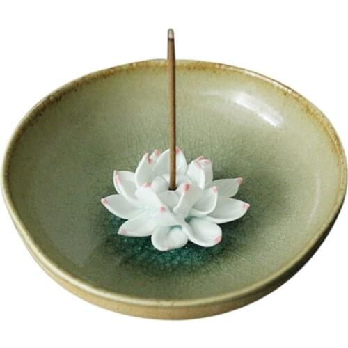 Incense Holder for Sticks, Ceramic Handicraft Incense Burner Bowl, Coil Lotus Ash Catcher Tray