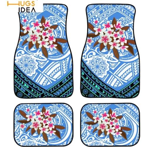 Blue Polynesian Plumeria Design Universal Car Floor Mat Carpet Hight Qulity 4 Pcs Car Supplies Foot Mat Full Set