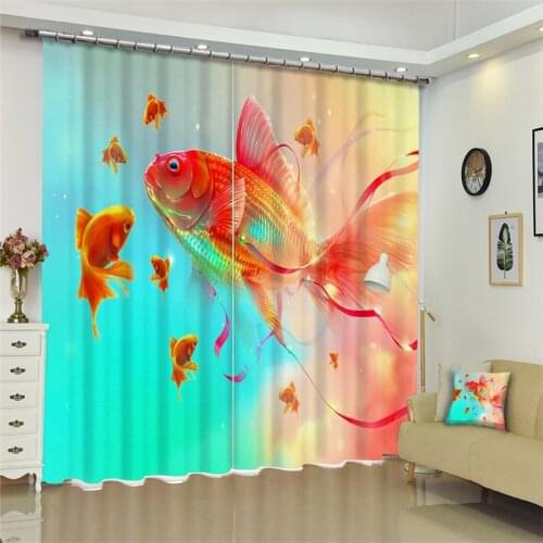Customized Goldfish Luxury 3D Blackout Window Curtain Drapes For Living room Bed room Hotel Wall Tapestry Cortinas