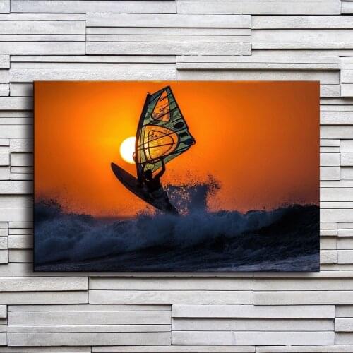 Canvas Paintings Home Decor 1 Piece Windsurfing Sunset Sky Sea Waves Poster Living Room Prints Surfing Pictures Hotel Wall Art