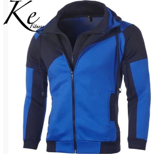 KE new slim personality hooded stitching sweater hot sale casual sports long-sleeved sweater men