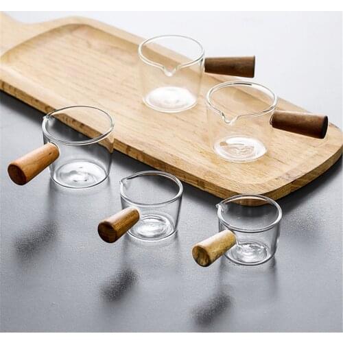 Coffee Pot Wooden Handle Glass Milk Teapot Mini Sauce Gravy Pan Seasoning Oil Saucer Home Hotel Kitchen Tableware
