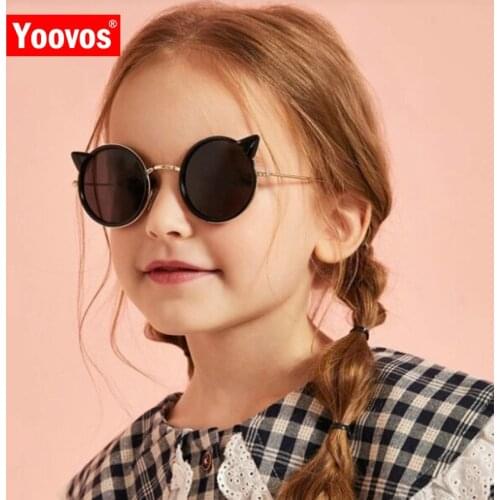 Yoovos 2021 Round Children Sunglasses Fashion Cat Eye Cute Children Sunglasses Vintage Glasses for Child Oculos De Sol Feminino