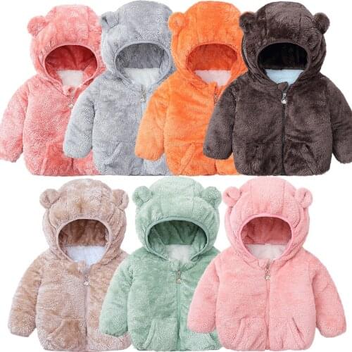 Jacket for girls Toddler Kids Baby Gril Boy Cute Ear Zipper Solid Thick Hooded Coat Warm Outwear куртка для девочки Winter Coat