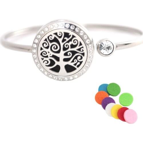 25mm Magnet Crystal Stainless steel Aromatherapy locket Bracelet Bangle essential oil diffuser locket New Trees bracelet