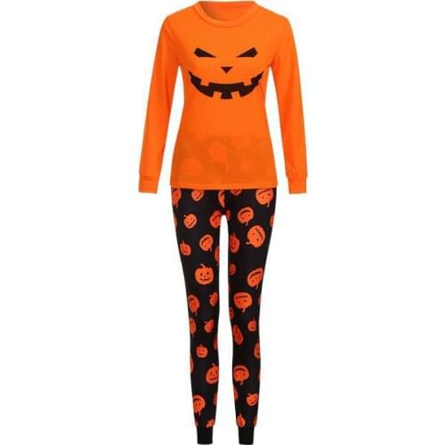 Melario Spring Autumn Cotton Family Matching Outfits Halloween Floral Sets Pumpkin T-shirt Set Tops Family Look Pajamas Family