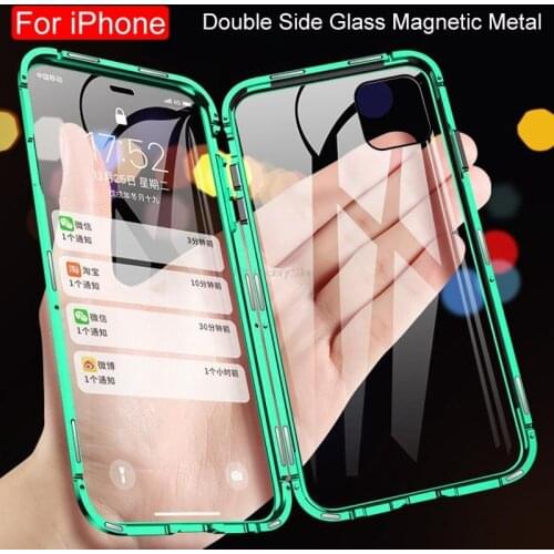 360 Magnetic Adsorption Metal Case For iPhone 12 11 Pro XS Max XR Double-Sided Glass Case For iPhone 7 8 6s 6 Plus Magnet Cover