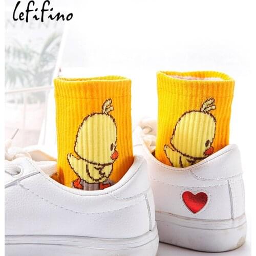 Cute cartoon animal yellow duck women socks lovely novelty cheap socks teen white spring crazy ugly duckling funny socks girls