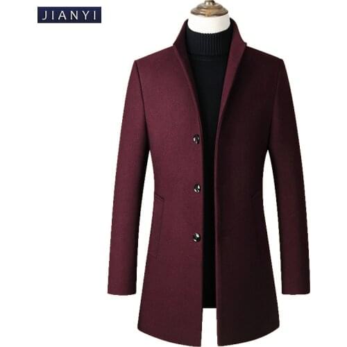 Men Wool Blends Coats Autumn Winter New Solid Color High Quality Mens Wool Jacket Mid-length single-breasted stand-collar coat
