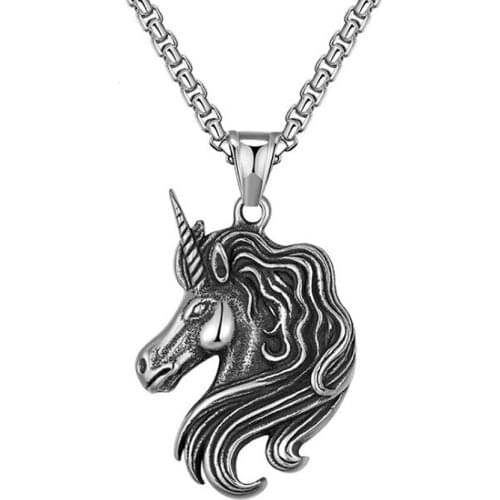 Stainless Steel Vintage Unicorn Men Punk Rock Pendant Necklace Jewelry Gift For Him with Chain