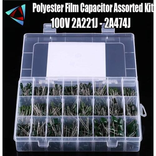 Plastic Case 700pcs 24 Values Mylar Polyester Film Capacitor Assortment Kit 0.22NF to 470NF / 100V