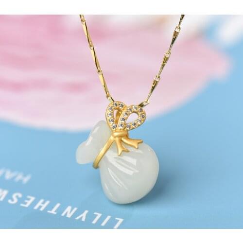 Natural jade pendant 925 Sterling Silver Necklace Hetian jade lady Necklace purse pendant 18K Gold Necklace exquisite jewelry
