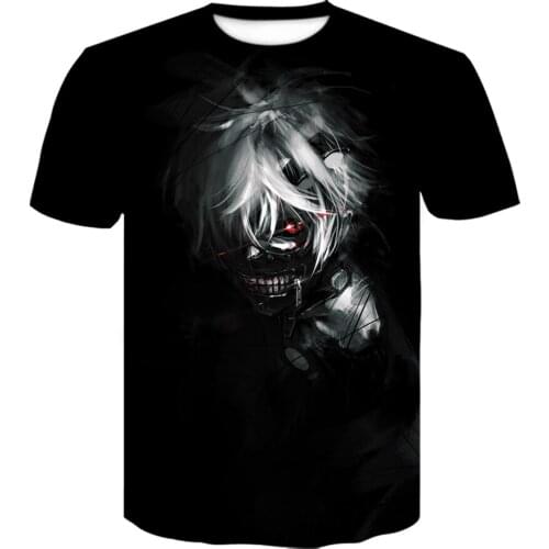 2021 Summer New Men T-shirt Tokyo Ghoul t shirt Anime Short Sleeved Terror Tshirt Funny 3d Printing Casual Mens clothes Tops