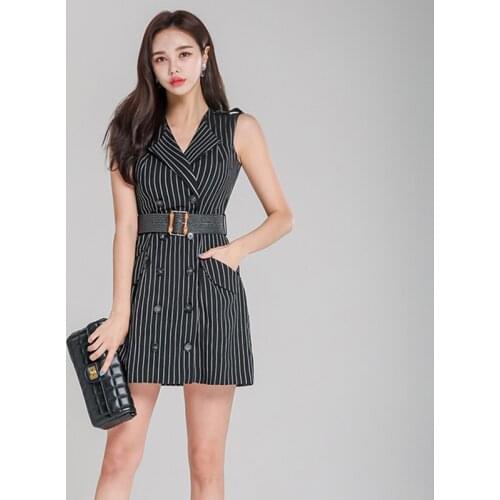New arrival fashion korean style blazer dress women elegant summer temperament office lady work style striped slim a-line dress