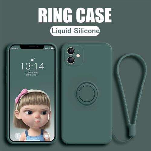 Original Liquid Silicone Soft Case For iPhone 13 12 11 Pro Max Mini XS X XR 6 8 7 Plus SE 2020 Magnetic Ring Holder Strap Cover