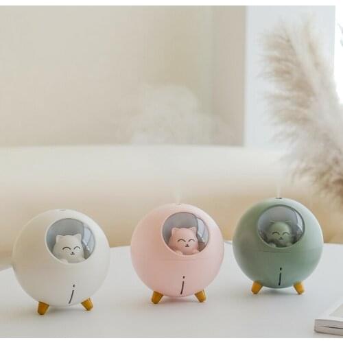 2020 New Planet Cat Diffuser USB mini Desktop Air Humidifier 220ml Home Office mini Diffuser Romantic Night Light