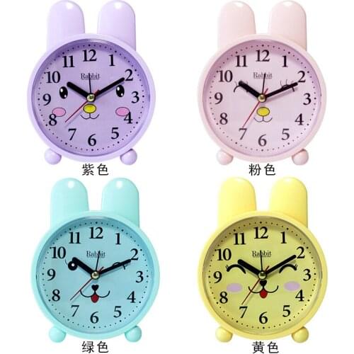 Portable Cute Mini Cartoon Rabbit Alarm Clock Round Number Double Bell Desk Table Digital Clock Home Decor