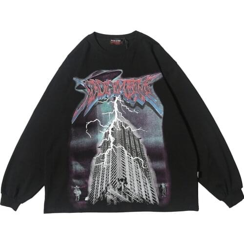 Lighting Graphic Long Sleeve T Shirts Gothic Punk Rock Tees Men Hip Hop Streetwear Goth 2020 Fall Trending Clothes Top