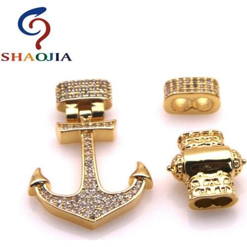 SHAOJIA 3 pcs 1 Set Micro Pave CZ Cubic Zirconia Anchor Beads 34*22mm Charm Beads 3mm Hole Anchor Beads For Jewelry Making