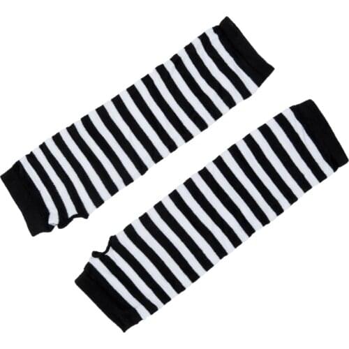 Stylish Winter Warm Black White Striped Long Fingerless Gloves