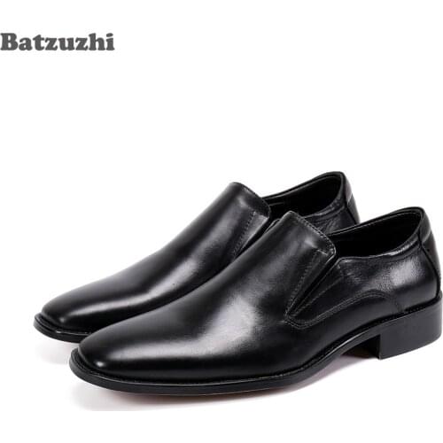 Batzuzhi Formal Leather Shoes Men Black Genuine Leather Dress Shoes for Men Business Slip-on zapatos de hombre, Big Sizes 38-46
