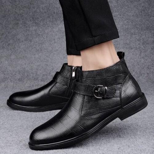 Men Business Men Shoes Genuine Leather Winter Warm Men Shoes Luxury Brand Mens Wedding Dress Shoes Warm Plush Formal Shoe