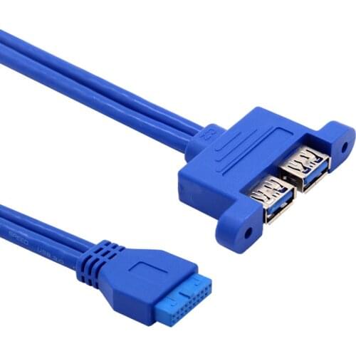 2 Port USB3.0 Hub USB3.0 20Pin to Female Adapter Desktop computer rear 2 USB3.0 port motherboard 20P extension USB3.0 19pin 0.5m