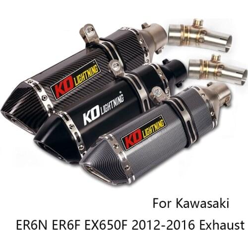 Slip-on Exhaust Set Motorcycle Middle Pipe 51mm Muffler Escape DB Killer Stainless Steel for Kawasaki ER6N/F EX650F 2012-2016