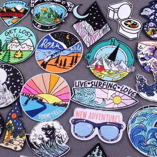 Embroidered Patch Wilderness Patch Iron On Patches For Clothing Mountain Camping Patches On Clothes Adventure Clothing Stickers