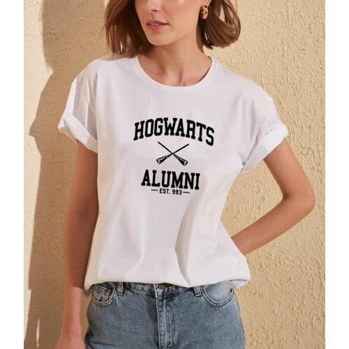 Hogwarts Alumni Funny T Shirt Women Harajuku Cotton Tshirt Women Shrot Sleeve Loose Camiseta Mujer White Tee Shirt Femme T-shirt
