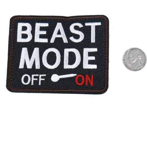1PCS BEAST MODE Funny Letter Embroidery Patch Creative Badge hook & loop on Boys Clothing 90*72mm