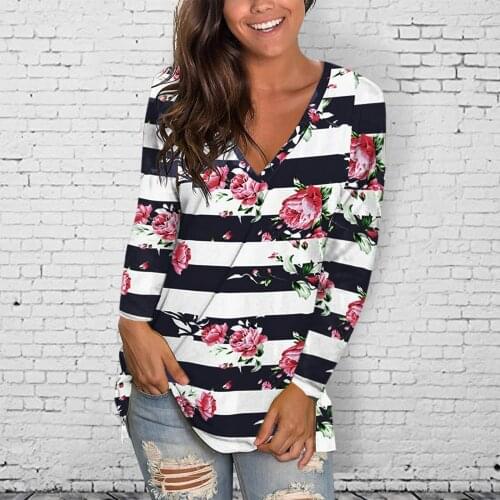 40# Vintage V Neck Floral Printed Blouses T Shirt Women Long Sleeve Side Split Tunic Tops Blouse Loose Casual БлузкаЖенская 2021