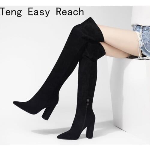 2021 Women Over The Knee High Boots Slip on Winter Shoes Thin High Heel Pointed Toe All Match Women Boot Long Thigh Sock Botas 9
