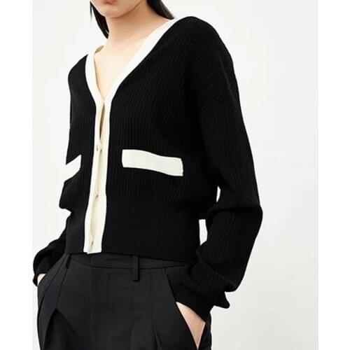 Women V-Neck Knitted Sweater Cardigan Ladies 2021 Early Autumn Color Patchwork Single-Breasted Knitear Outwear Tops