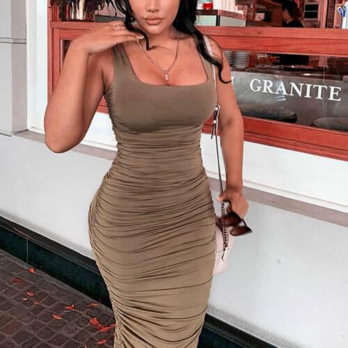 Ladies Summer Women Bandage Party Club Dresses Female Pleated Vestido Strapless Sleeveless Backless Solid Bodycon