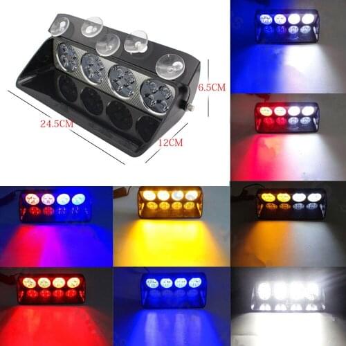 16 LED Car Truck Windshield Emergency Warning Flash Strobe Light 12V Red Dashboard Flashing Lamp White Blue Amber