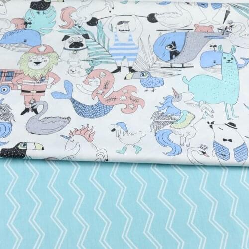160CM*50CM cotton cartoon nordic wind alpaca mermaid unicorn swan blue chevron fabric for DIY kid bedding cushion handwork decor