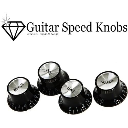 4Pcs/set Speed Knobs Guitar Parts 2 Volume + 2 Tone Control Buttons Replacement Guitar Parts Black Silver afinador guitarra