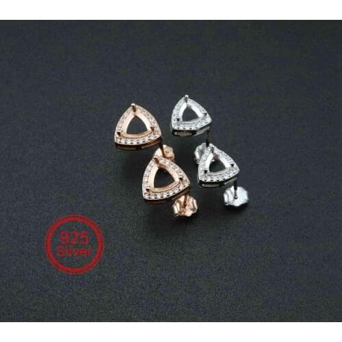 5-6MM Rose Gold Plated Solid 925 Sterling Silver Trillion Triangle Prong Bezel DIY Studs Earrings Settings for Gemstone 1706047