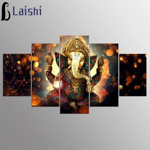 5pcs Diamond Painting Cross Stitch Kit Full Diamond Embroidery Diamond Mosaic Decor Hindu God Ganesha Elephant Home Decoration