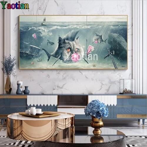 5d Diy Diamond Painting The World In The Fish Tank Wall Art Cat Head Fish Poster Cross Stitch Diamond Mosaic Full Square Drill