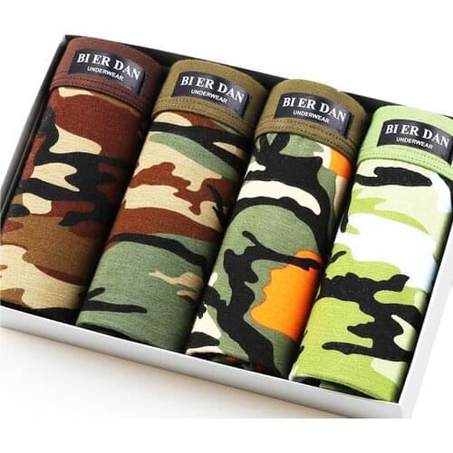 4pcs/lot brand Mens Underwear Boxers camouflage boxer men print comfortable and breathable Pattern Cueca boxer homme