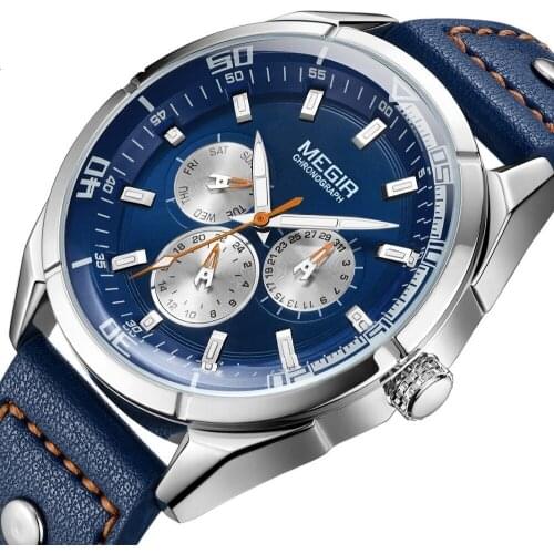 MEGIR Original Watch Men Top Brand Luxury Quartz Military Watches Leather Wristwatch Men Clock Relogio Masculino Erkek Kol Saati