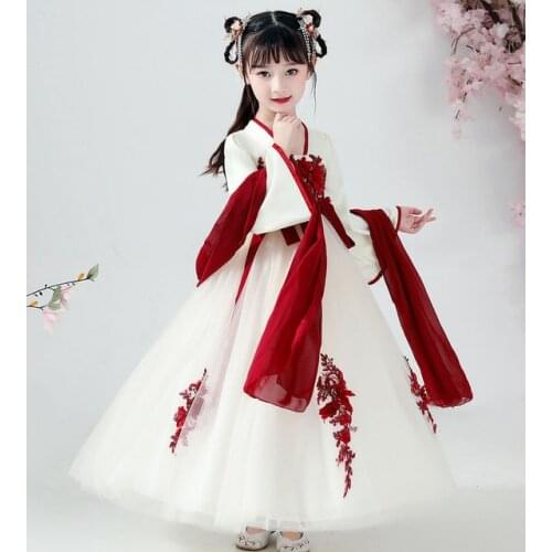 Children Top + Skirt Hanfu Oriental Chinese Style Retro Hanfu Cosplay Kids Tang Suit Princess Traditional Chinese Girl Dress