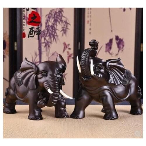 Ebony Wood of drunk black sandalwood carve Ebony carved elephant furnishings solid wood fortune a pair of elephants