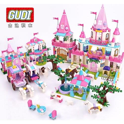 GUDI Princess and Prince Series Enchanted Castle Palace Royal Carriage Model Building Blocks Sets kids Educational toy girl gift
